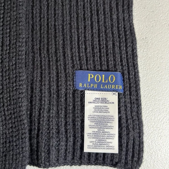 New Polo Ralph Lauren Knit Scarf Black Bear Muffler Wool Blend 9 X 72 Mens - Picture 4 of 8